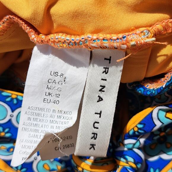 TRINA TURK Provence Paisley One-Piece Halter Swimsuit Size 8  Blue Strappy - Picture 5 of 7